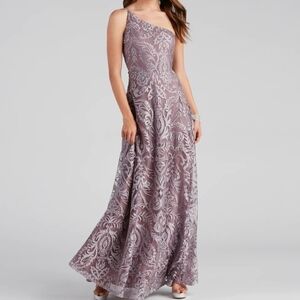 Windsor Purple Lace One Shoulder Gown